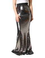 Dolce & Gabbana Metallic Gray Sequin High Waist Mermaid Skirt