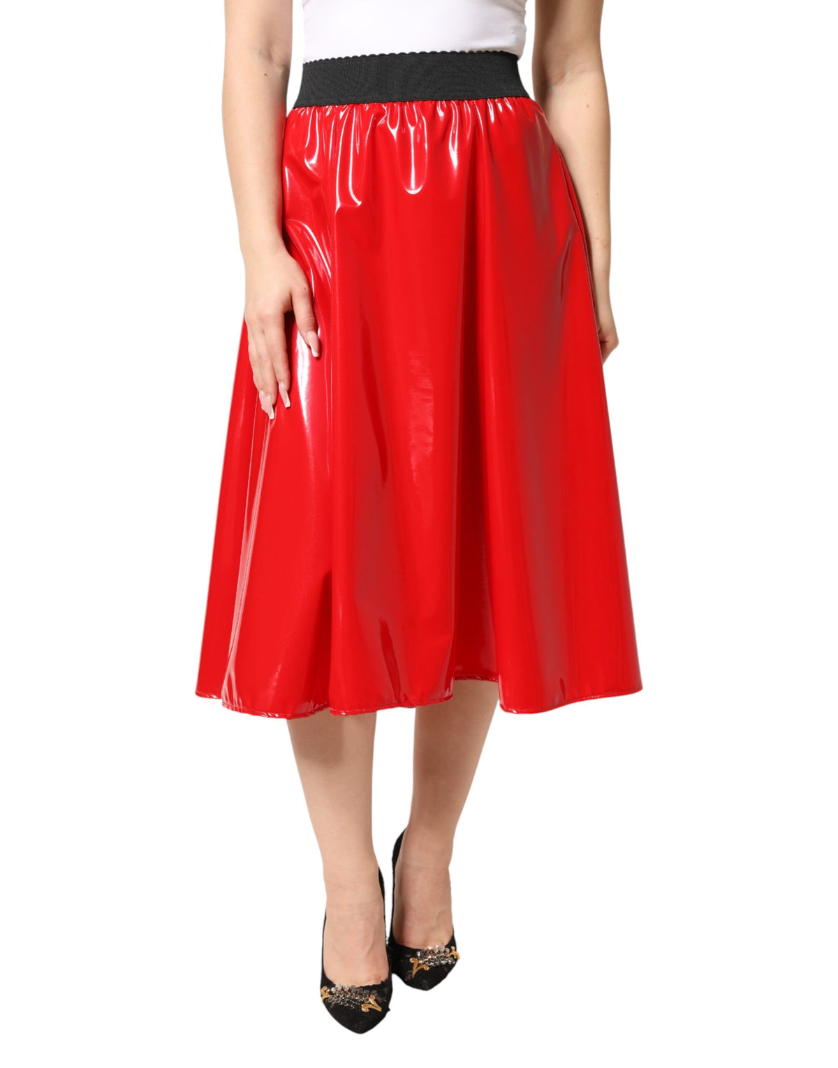 Dolce & Gabbana Jupe Midi Haute Brillante Rouge