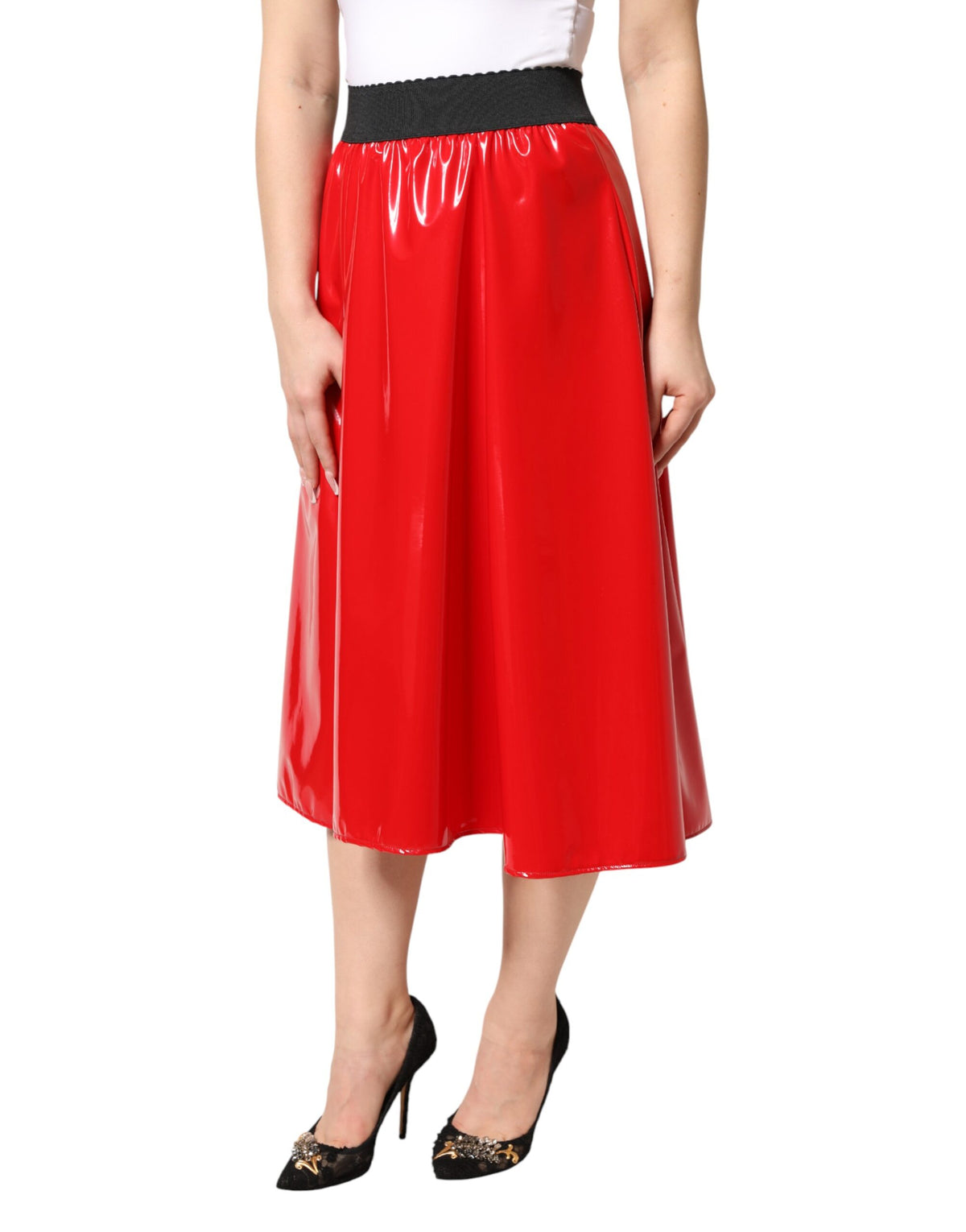 Dolce & Gabbana Jupe Midi Haute Brillante Rouge
