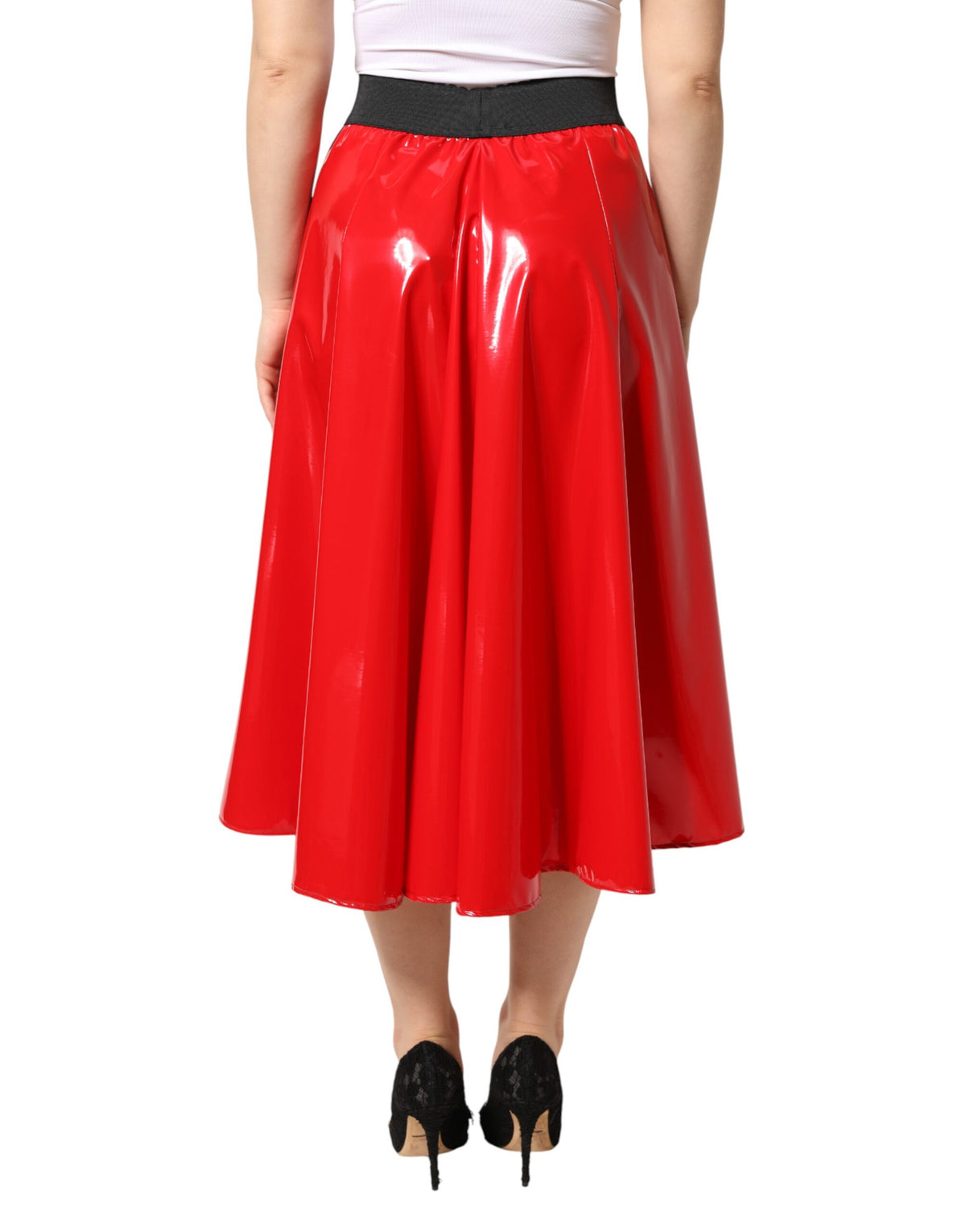 Dolce & Gabbana Jupe Midi Haute Brillante Rouge
