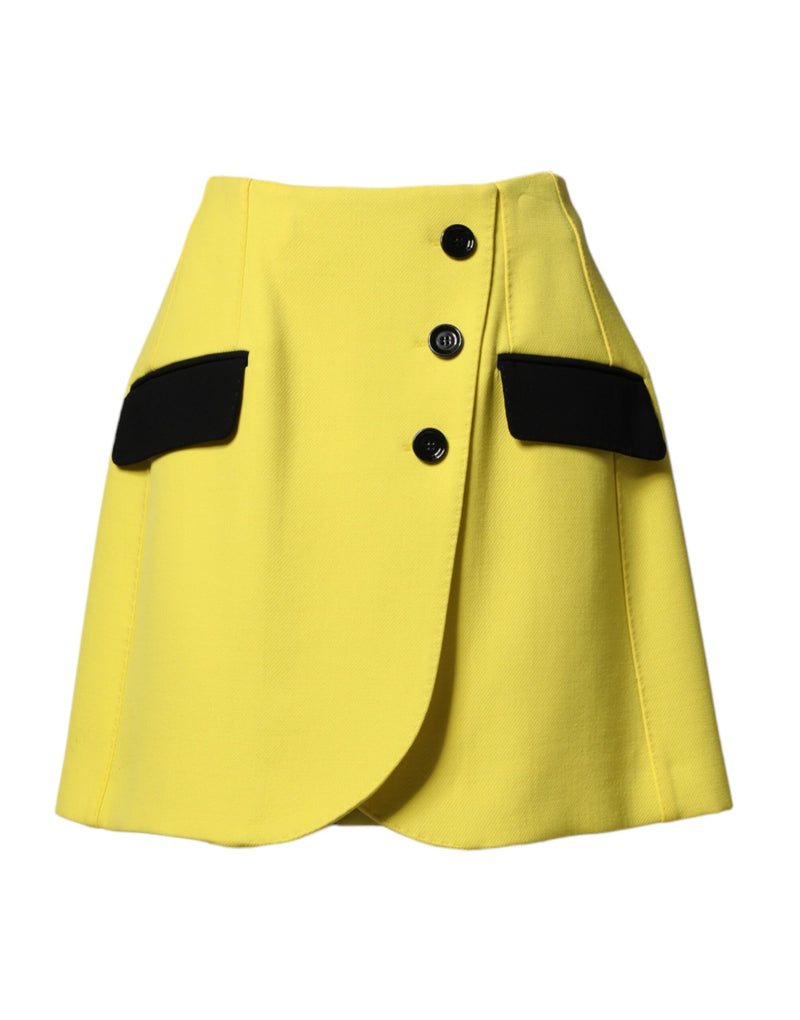 Dolce & Gabbana Jupe Mini Jaune en Laine à Taille Haute