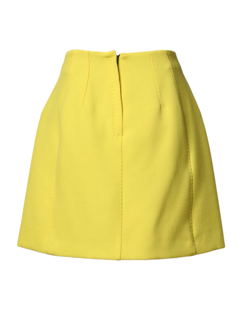 Dolce & Gabbana Jupe Mini Jaune en Laine à Taille Haute