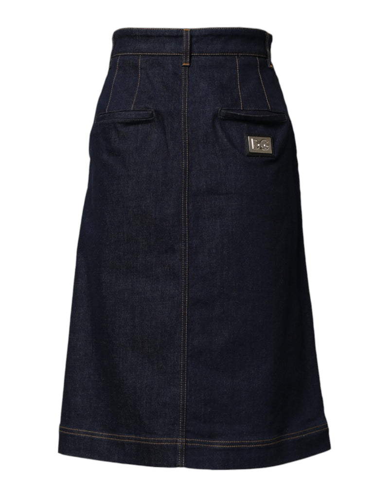 Jupe Midi A-ligne en Denim Coton Bleu Foncé Dolce & Gabbana