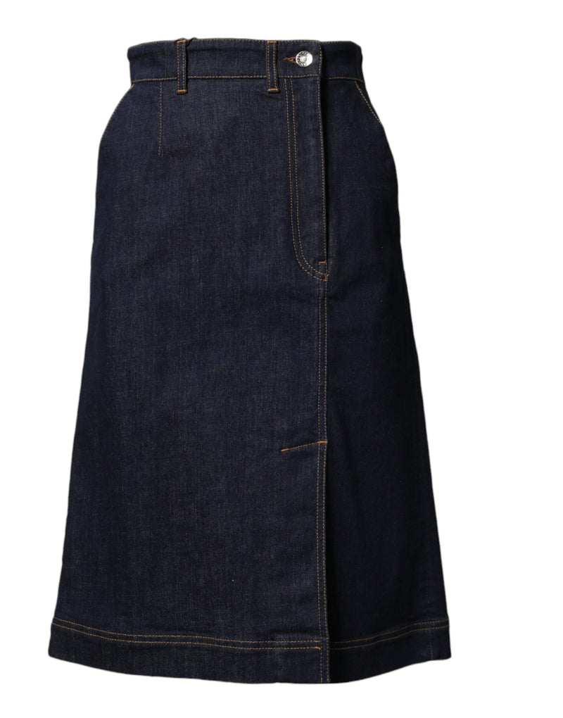 Jupe Midi A-ligne en Denim Coton Bleu Foncé Dolce & Gabbana