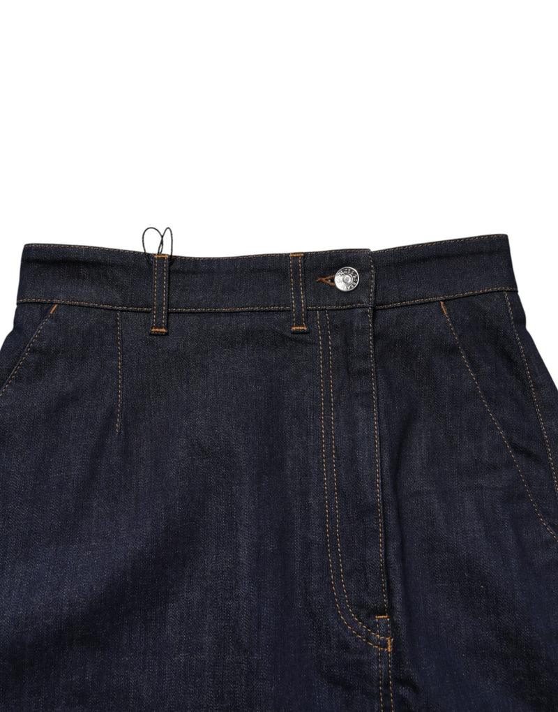 Jupe Midi A-ligne en Denim Coton Bleu Foncé Dolce & Gabbana