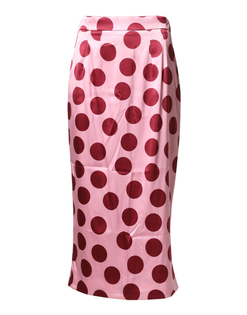 Dolce & Gabbana Jupe Midi Crayon en Soie Rose à Pois