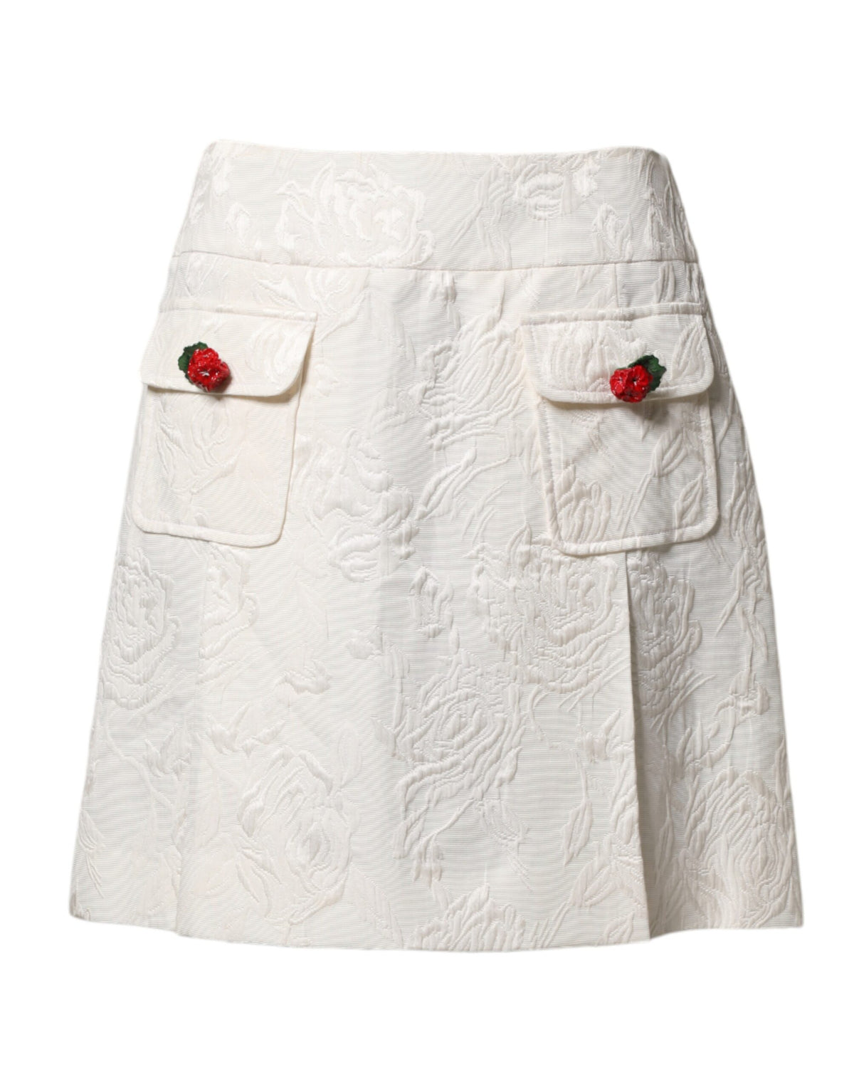 Dolce & Gabbana Jupe Mini Haute Taille en Brocart Floral Blanc
