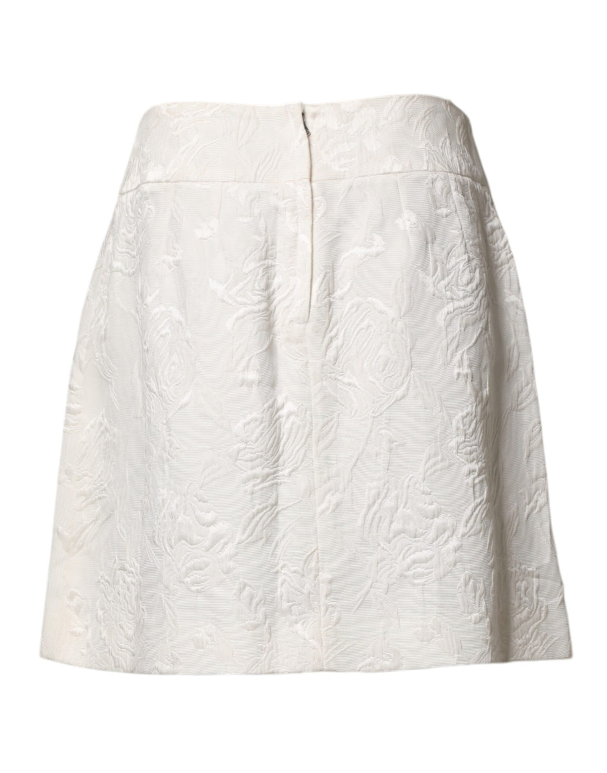 Dolce & Gabbana Jupe Mini Haute Taille en Brocart Floral Blanc