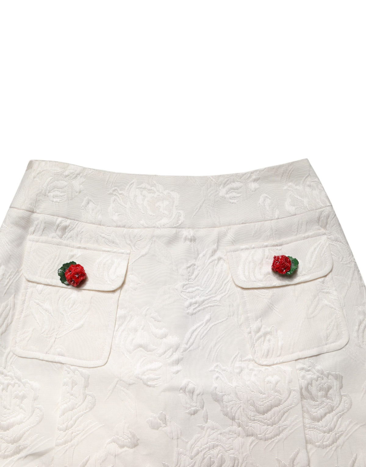 Dolce & Gabbana Jupe Mini Haute Taille en Brocart Floral Blanc