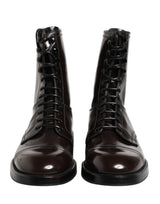 Dolce & Gabbana Black Leather Lace Up Mid Calf Boots