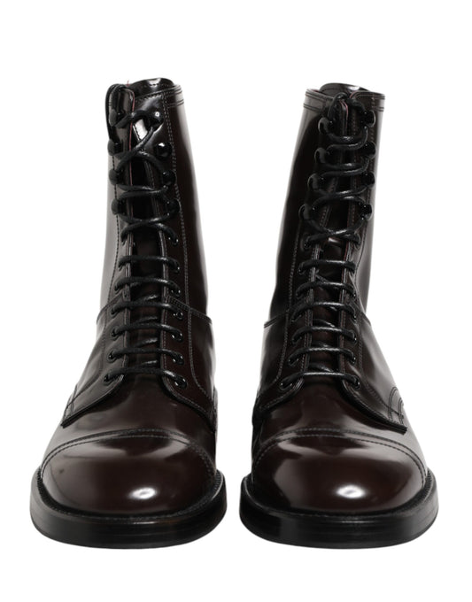 Dolce & Gabbana Black Leather Lace Up Mid Calf Boots