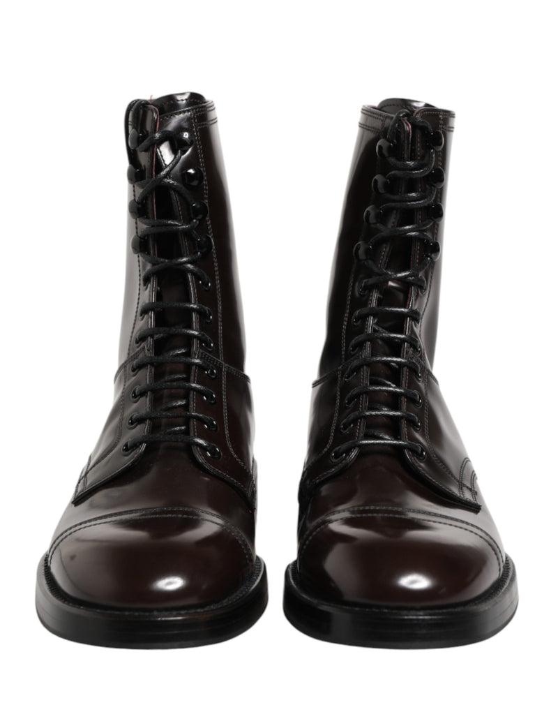 Dolce & Gabbana Black Leather Lace Up Mid Calf Boots
