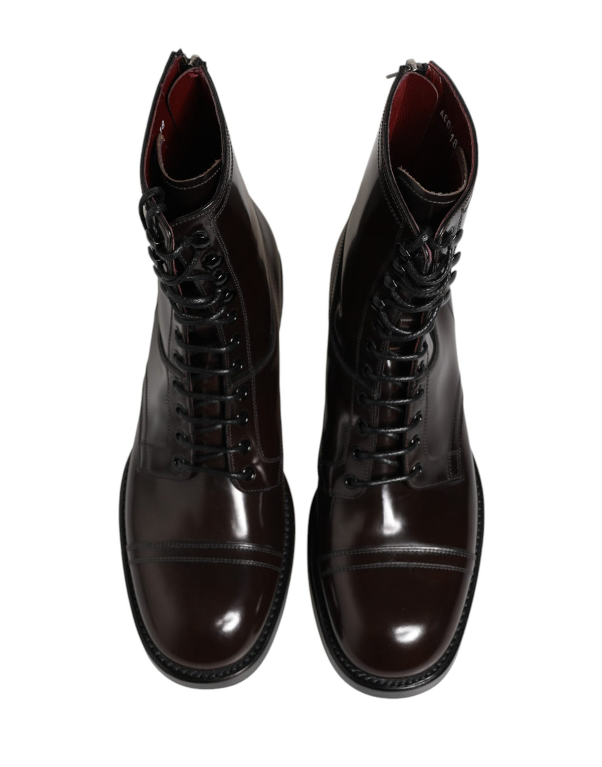 Dolce & Gabbana Black Leather Lace Up Mid Calf Boots