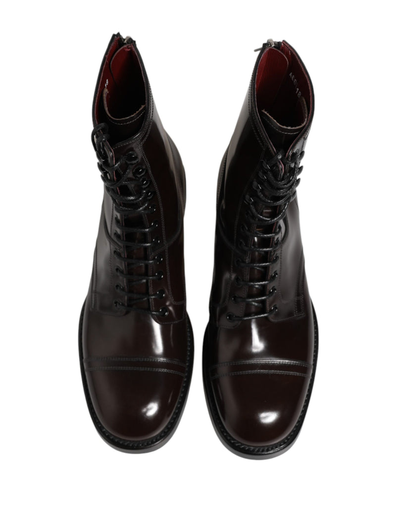Dolce & Gabbana Black Leather Lace Up Mid Calf Boots