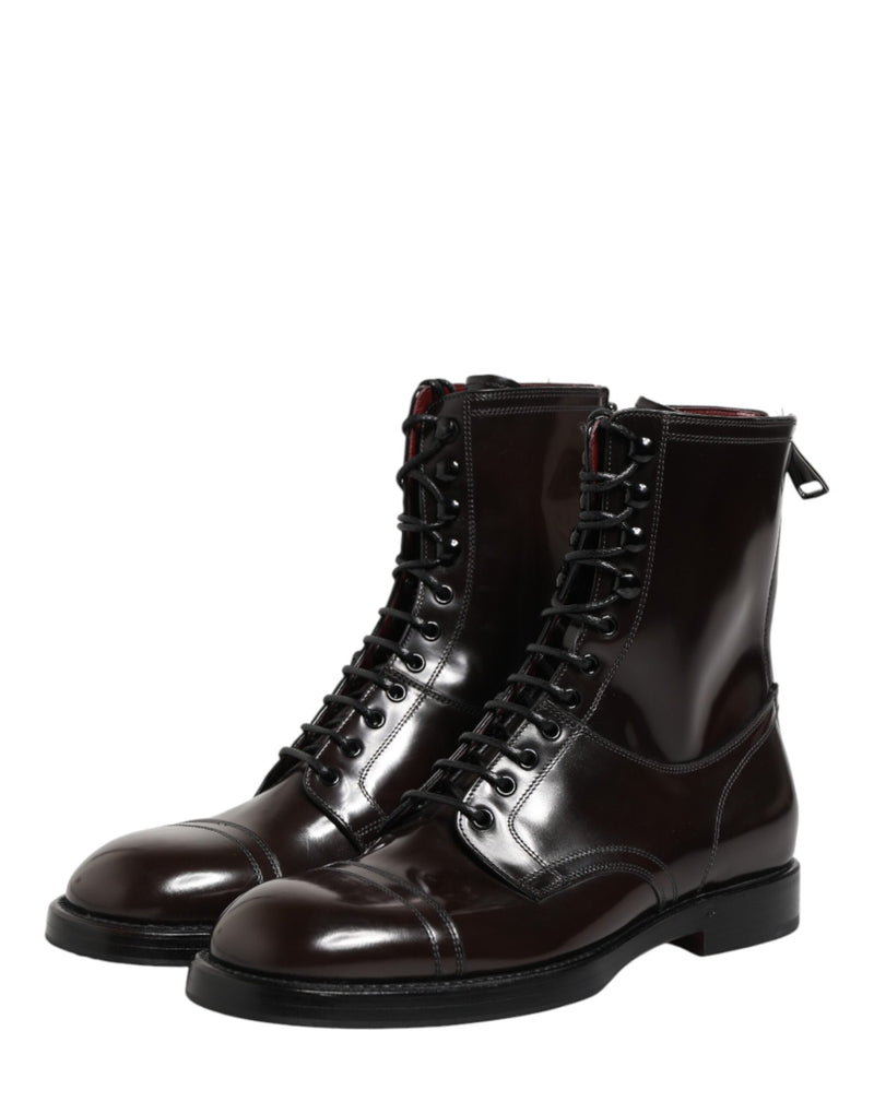Dolce & Gabbana Black Leather Lace Up Mid Calf Boots