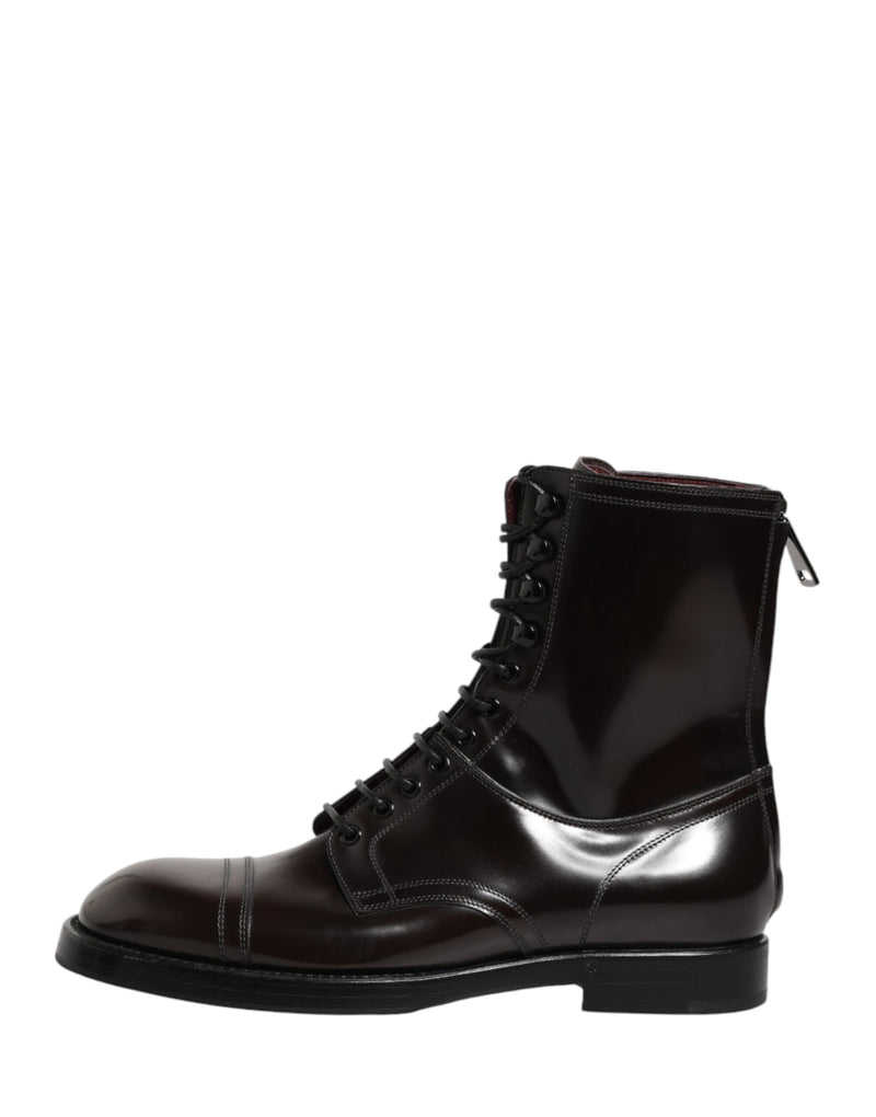Dolce & Gabbana Black Leather Lace Up Mid Calf Boots