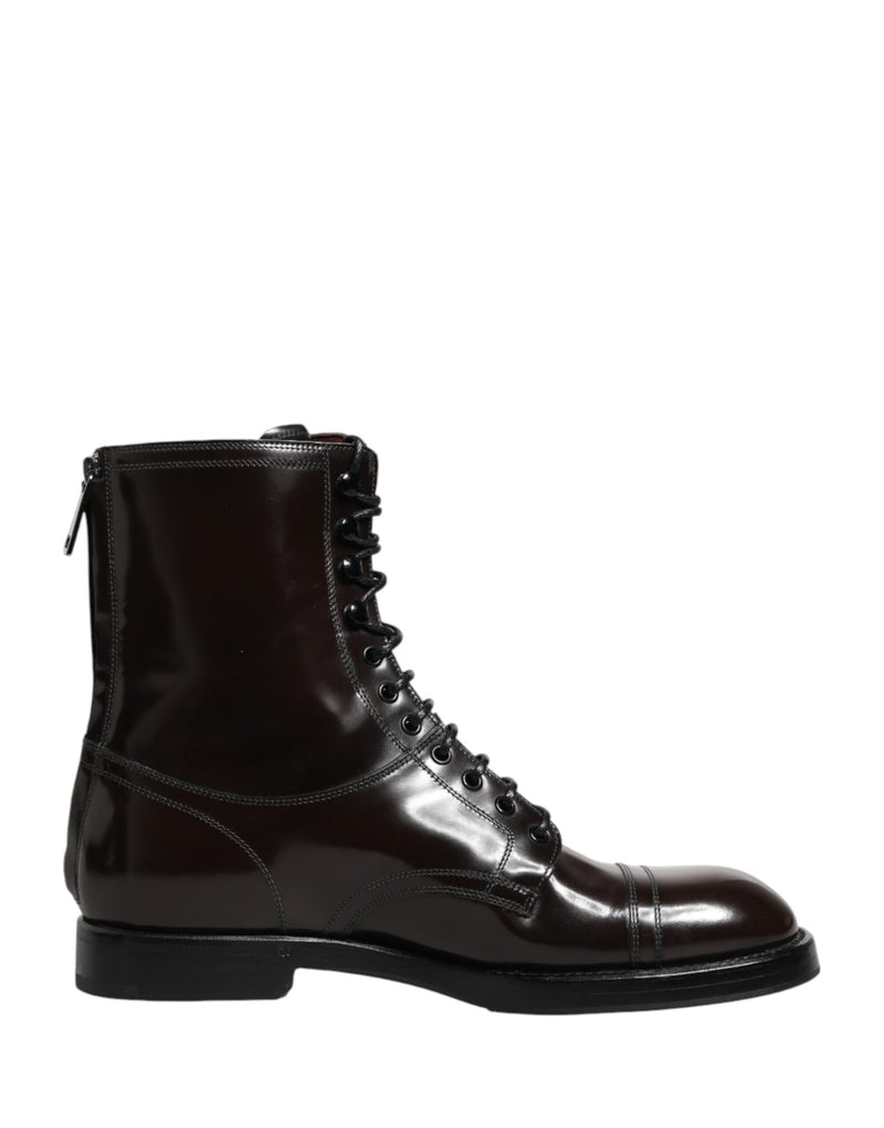 Dolce & Gabbana Black Leather Lace Up Mid Calf Boots
