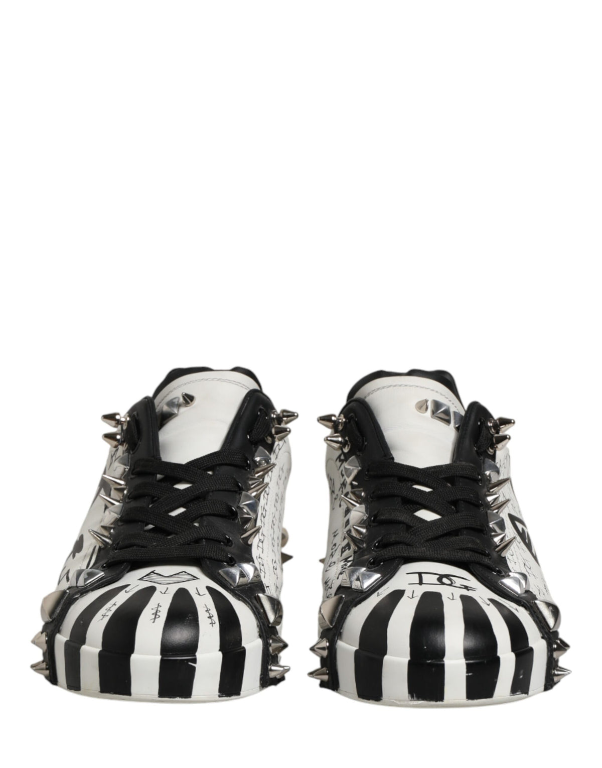 Dolce & Gabbana Black White Studded Low Top Sneakers