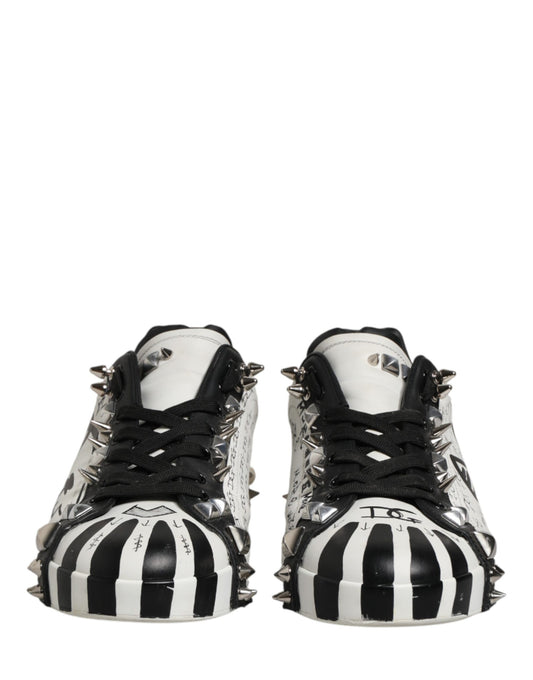 Dolce & Gabbana Black White Studded Low Top Sneakers