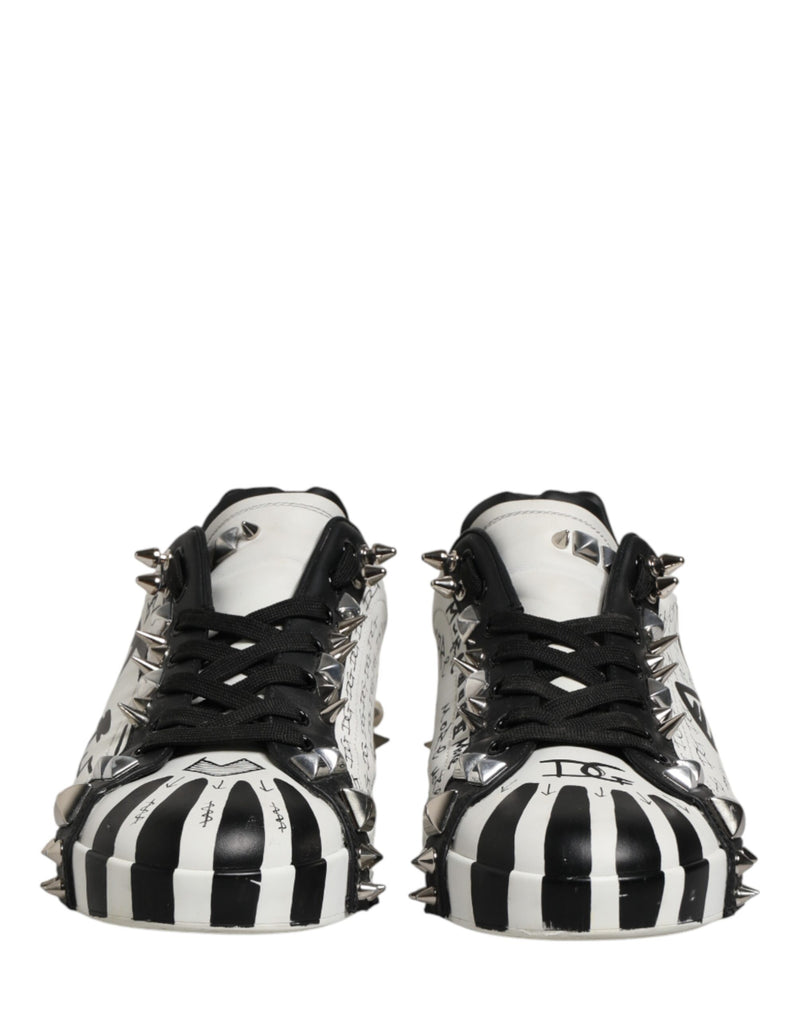 Dolce & Gabbana Black White Studded Low Top Sneakers