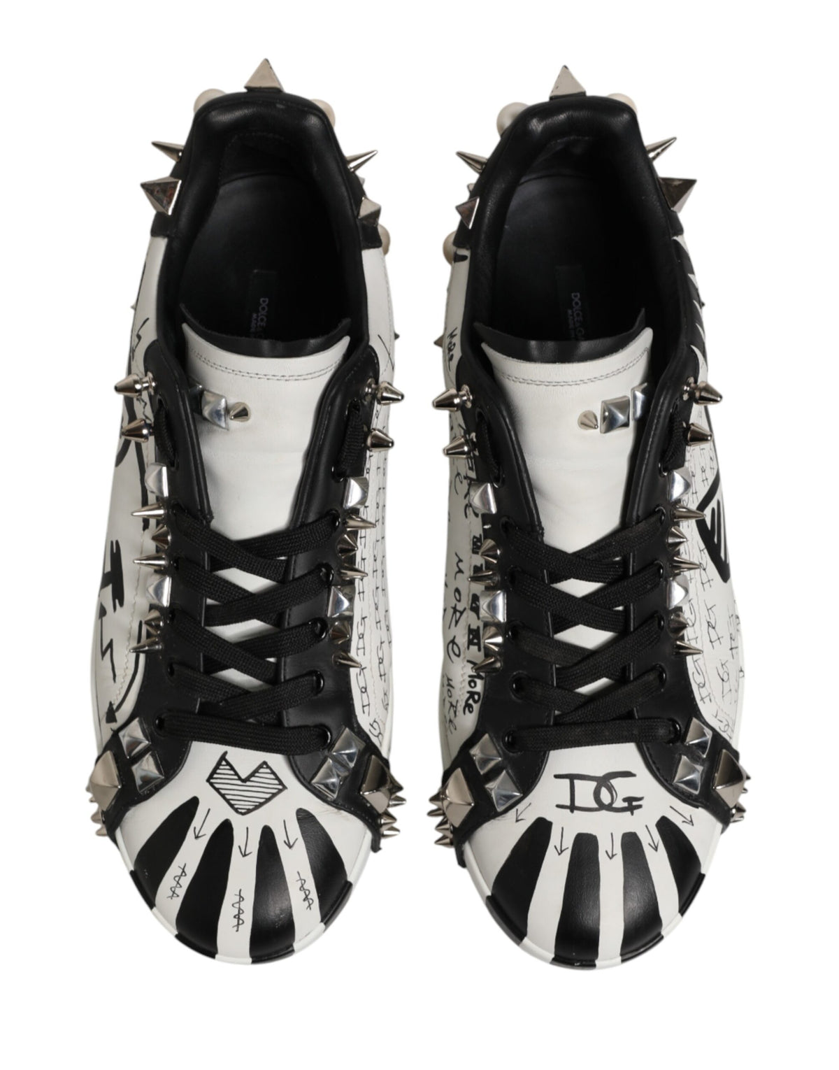 Dolce & Gabbana Black White Studded Low Top Sneakers