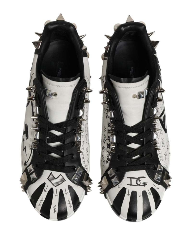 Dolce & Gabbana Black White Studded Low Top Sneakers