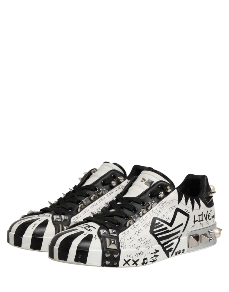 Dolce & Gabbana Black White Studded Low Top Sneakers