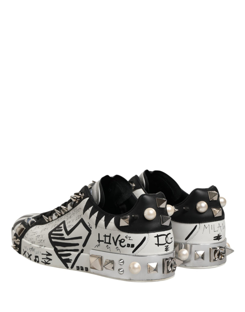 Dolce & Gabbana Black White Studded Low Top Sneakers