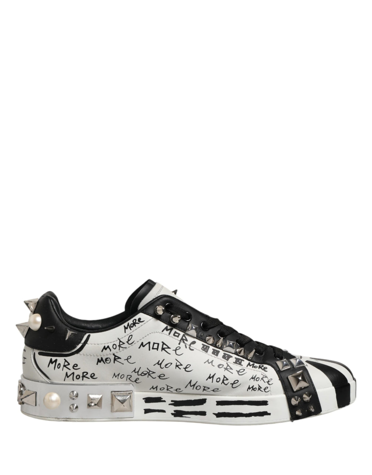 Dolce & Gabbana Black White Studded Low Top Sneakers
