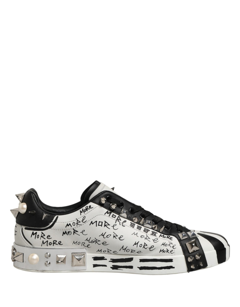 Dolce & Gabbana Black White Studded Low Top Sneakers
