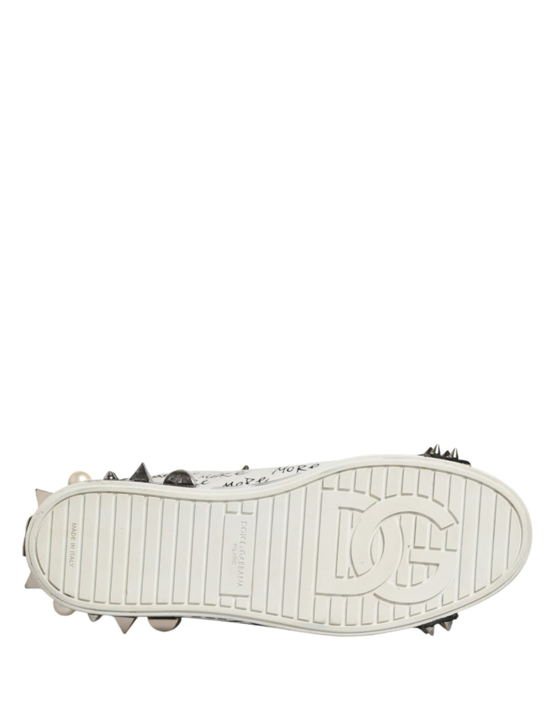 Dolce & Gabbana Black White Studded Low Top Sneakers