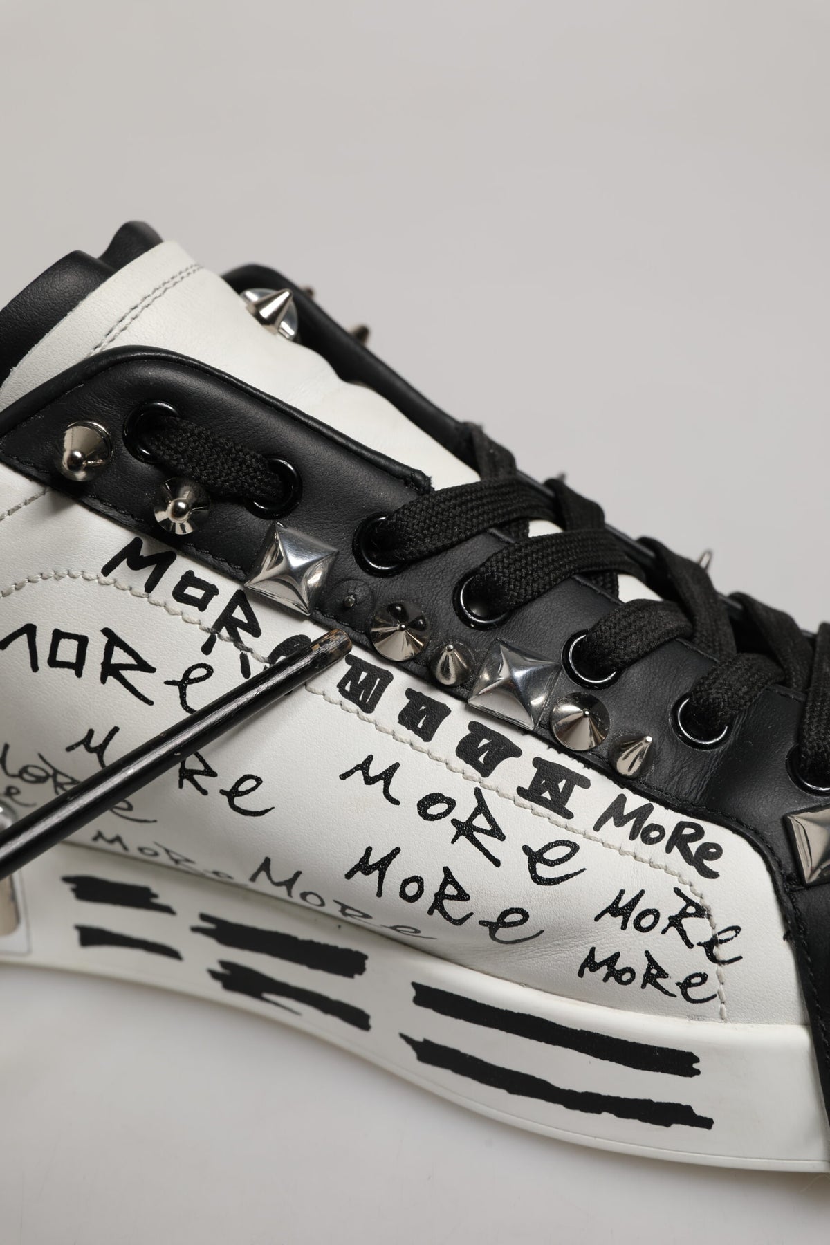 Dolce & Gabbana Black White Studded Low Top Sneakers