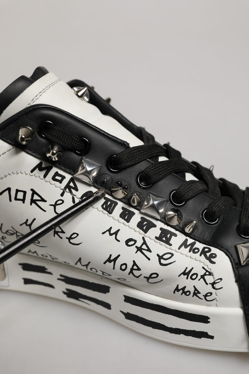 Dolce & Gabbana Black White Studded Low Top Sneakers