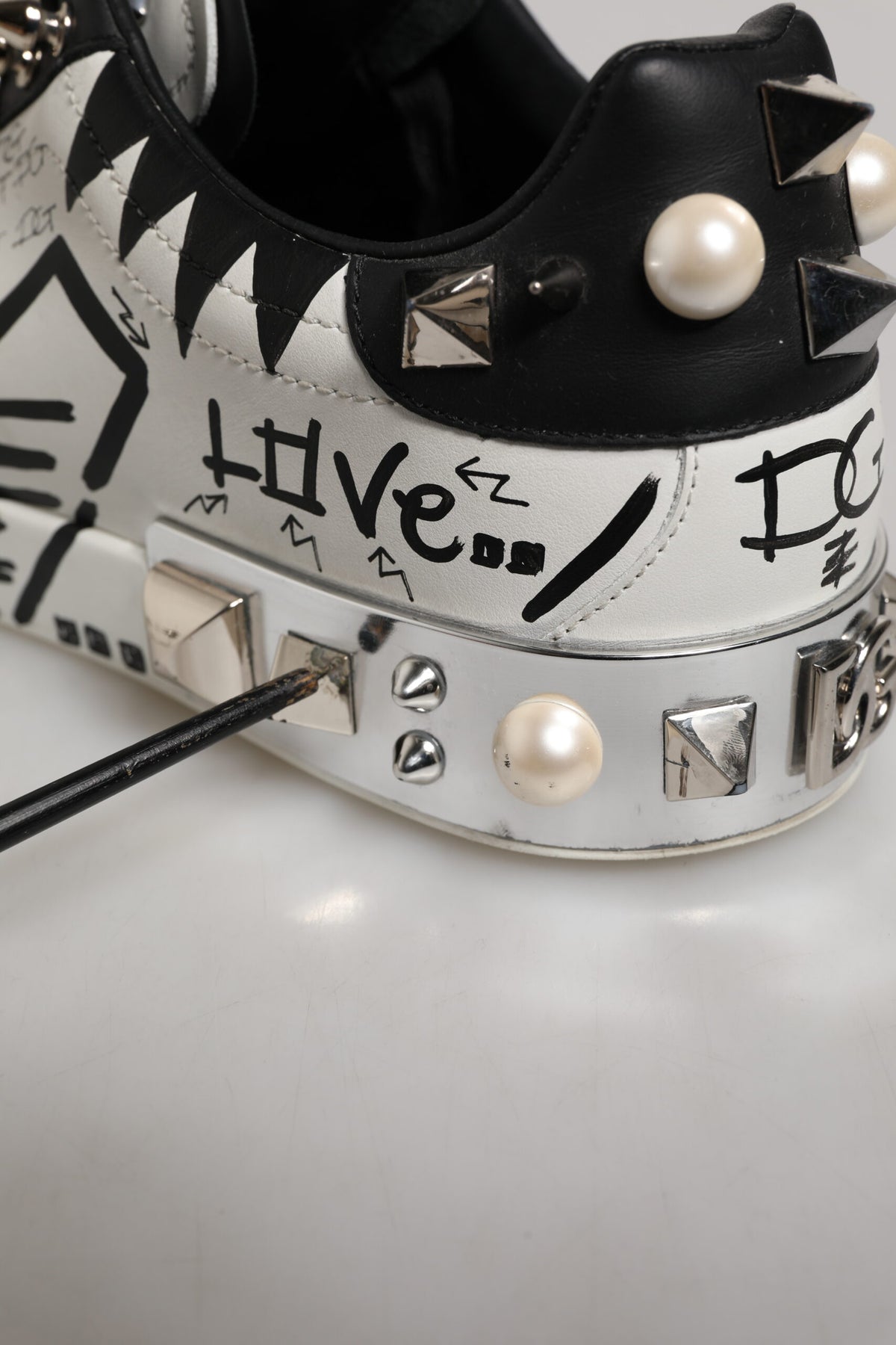 Dolce & Gabbana Black White Studded Low Top Sneakers