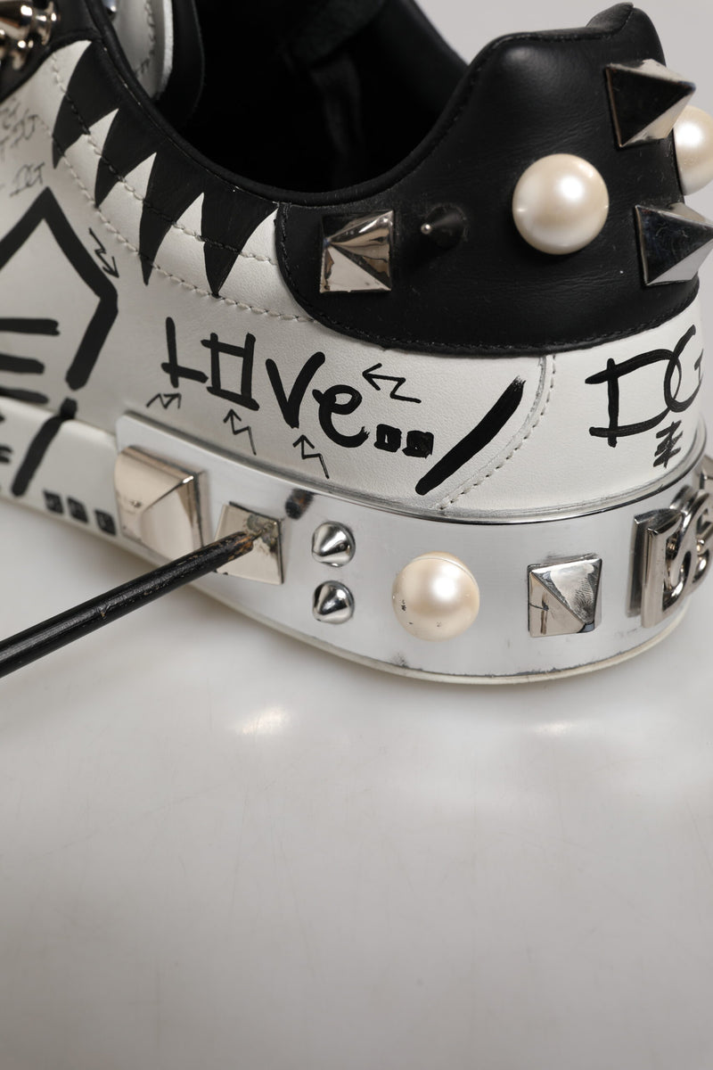 Dolce & Gabbana Black White Studded Low Top Sneakers