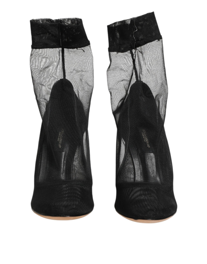 Dolce & Gabbana Black Nylon Stretch Mesh Sock Boots