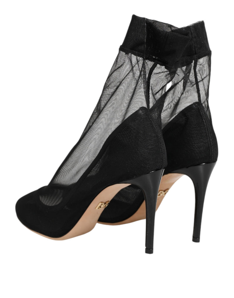 Dolce & Gabbana Black Nylon Stretch Mesh Sock Boots