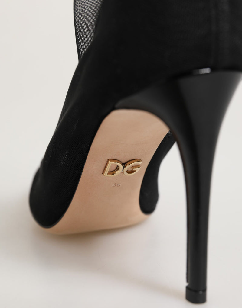 Dolce & Gabbana Black Nylon Stretch Mesh Sock Boots