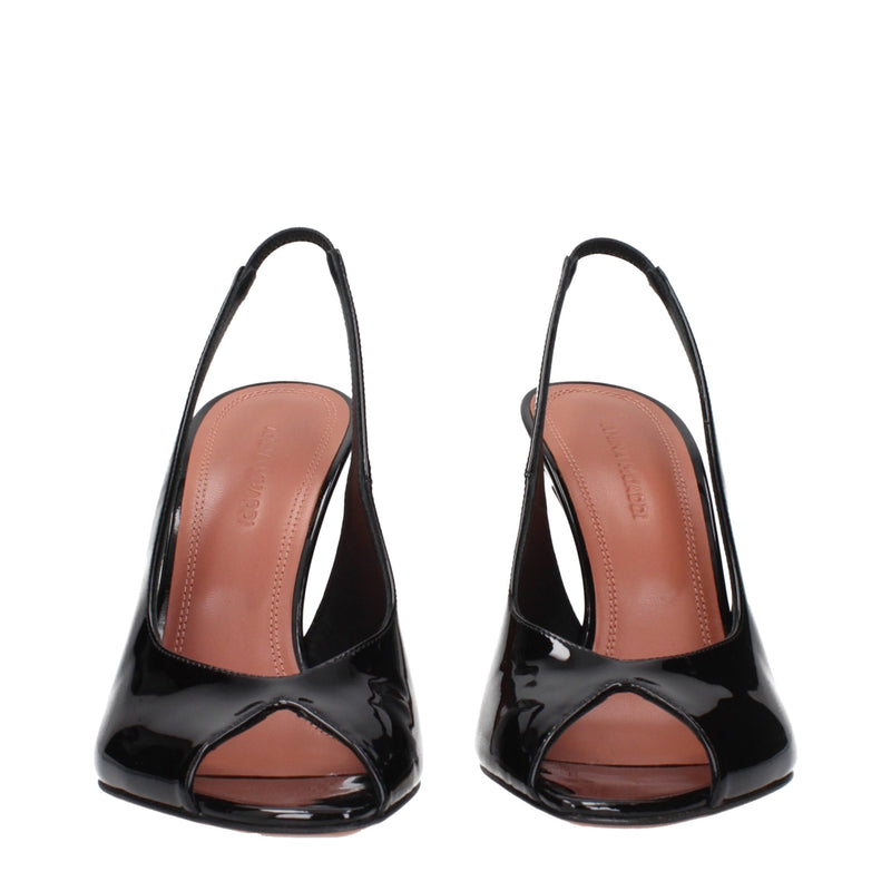 Amina Muaddi Sandales à Talons Aiguilles en Cuir Noir