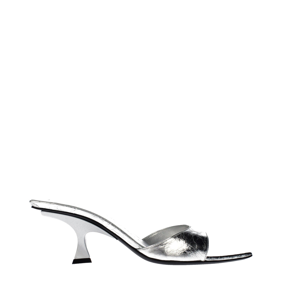 The Attico Gray Leather Flat Sandals - Vintage Effect Design