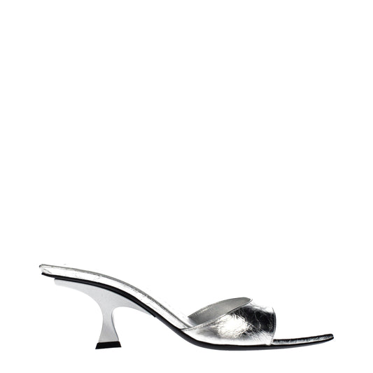 The Attico Gray Leather Flat Sandals - Vintage Effect Design