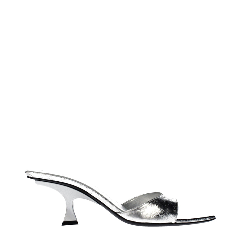 The Attico Gray Leather Flat Sandals - Vintage Effect Design