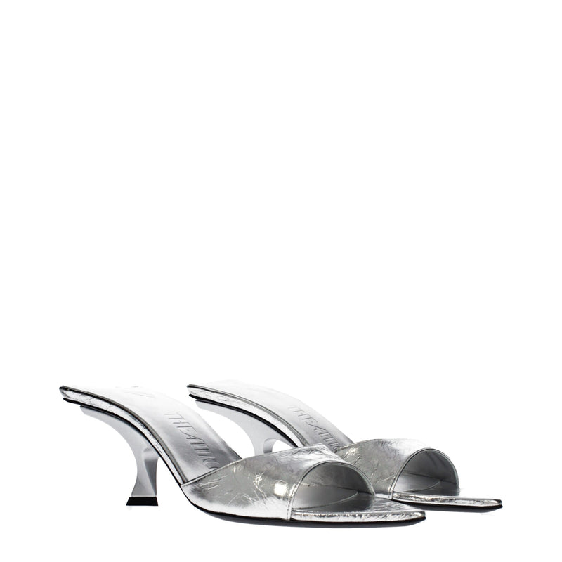 The Attico Gray Leather Flat Sandals - Vintage Effect Design