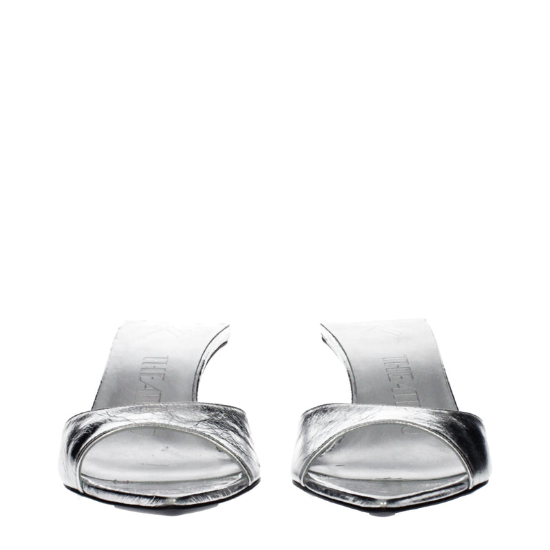 The Attico Gray Leather Flat Sandals - Vintage Effect Design