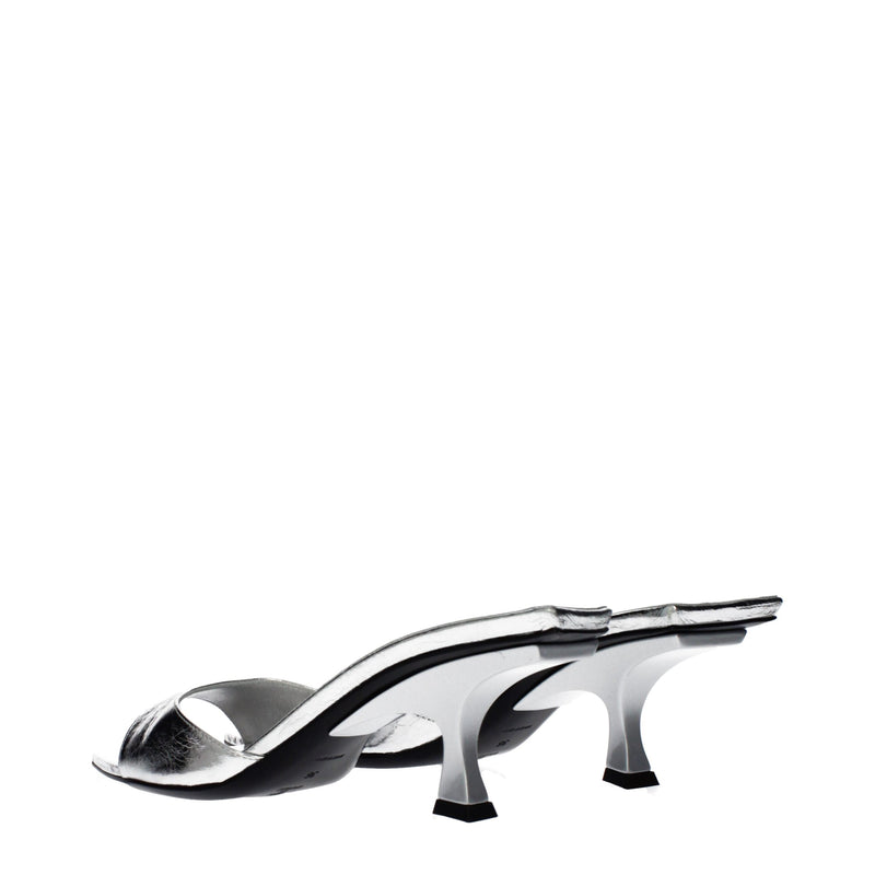The Attico Gray Leather Flat Sandals - Vintage Effect Design