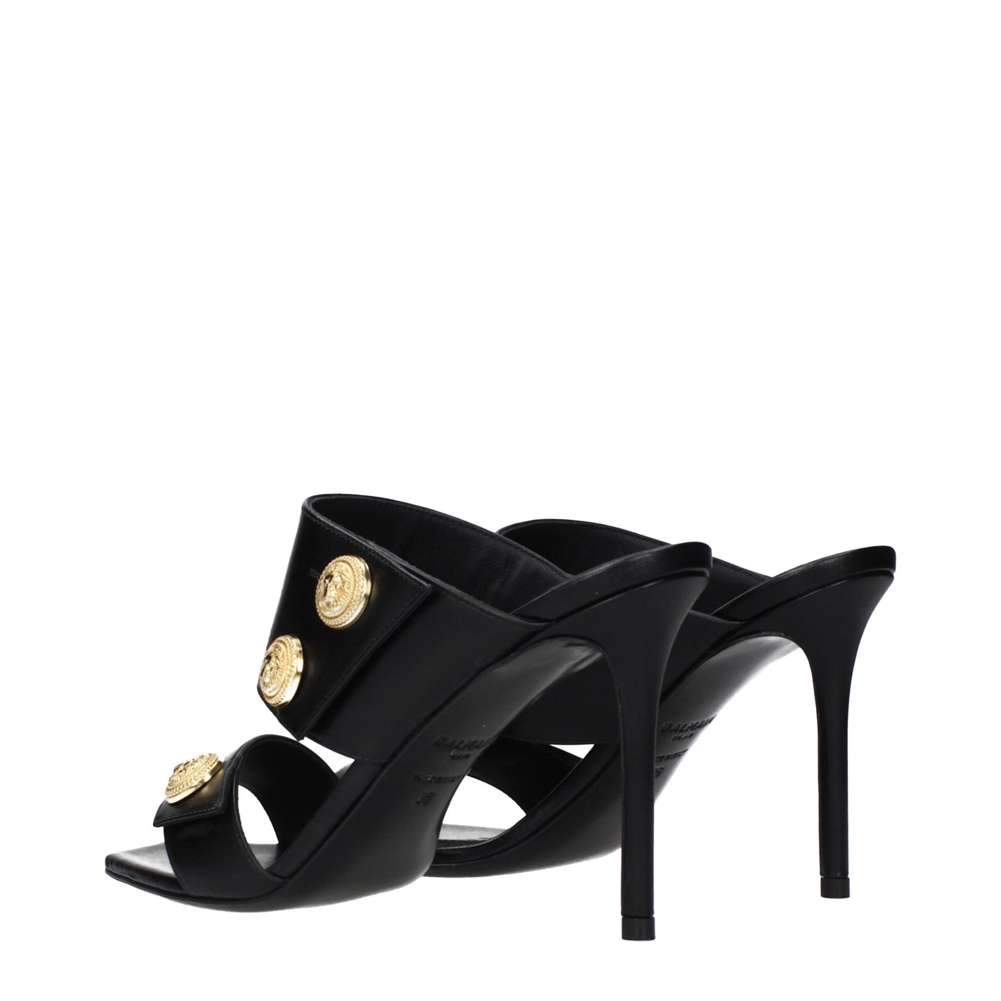 Sandales à talons aiguilles en cuir noir Balmain