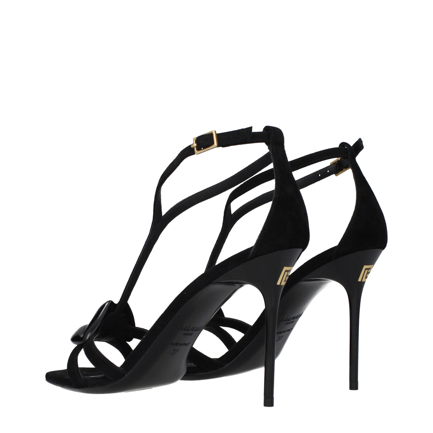 Sandales à talons aiguilles en cuir noir Balmain