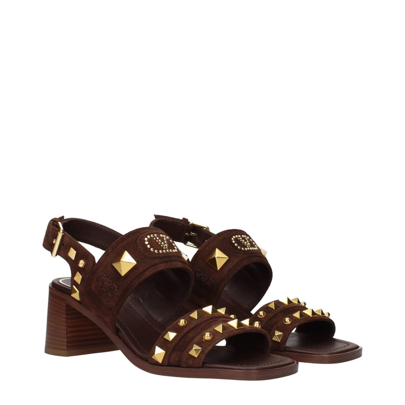 Sandales à lanières en cuir marron Valentino Garavani