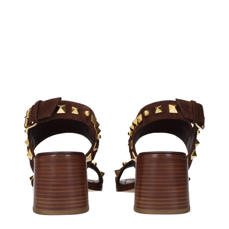 Sandales à lanières en cuir marron Valentino Garavani