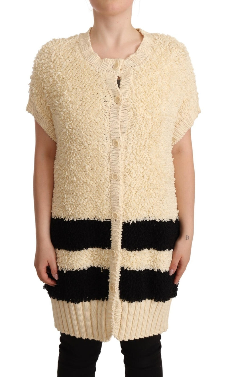 Philosophy Cardigan Beige et Noir à Manches Courtes avec Boutons